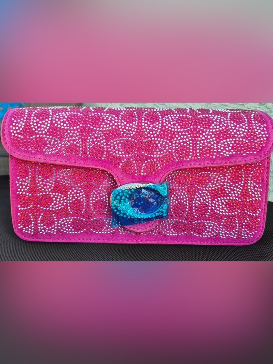 be inspired Handbags - be inspired Hot Pink Jeweled Clutch with Blue Gem Accent